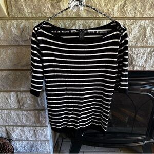 Audrey & Grace Black and White Fitted Ribbed Blouse Small